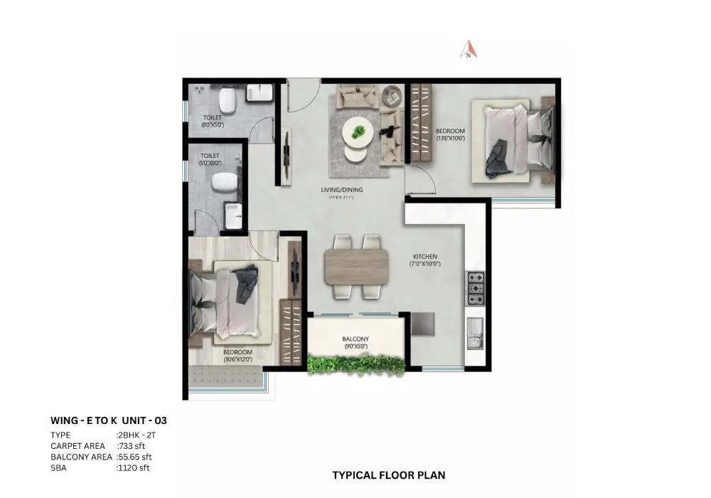 Snn Raj High Gardens 2 bhk-2t floor plan