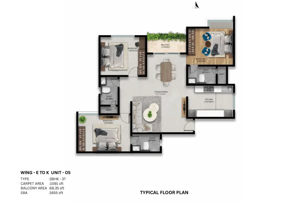 Snn Raj High Gardens 3bhk-3t floor plan