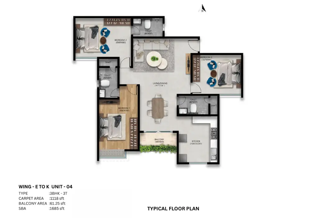 Snn Raj High Gardens floor plan 3bhk-3t